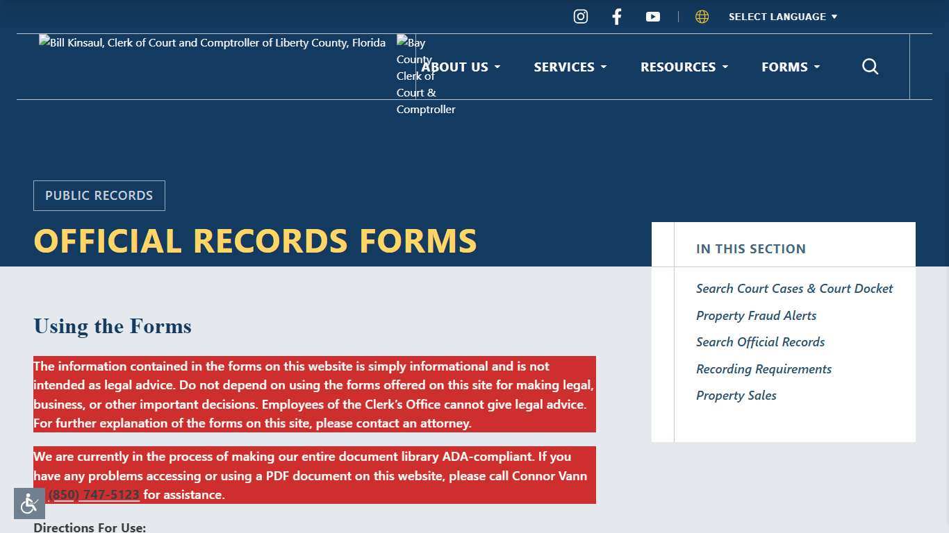 Official Records Forms Bay County Clerk of Court & Comptroller